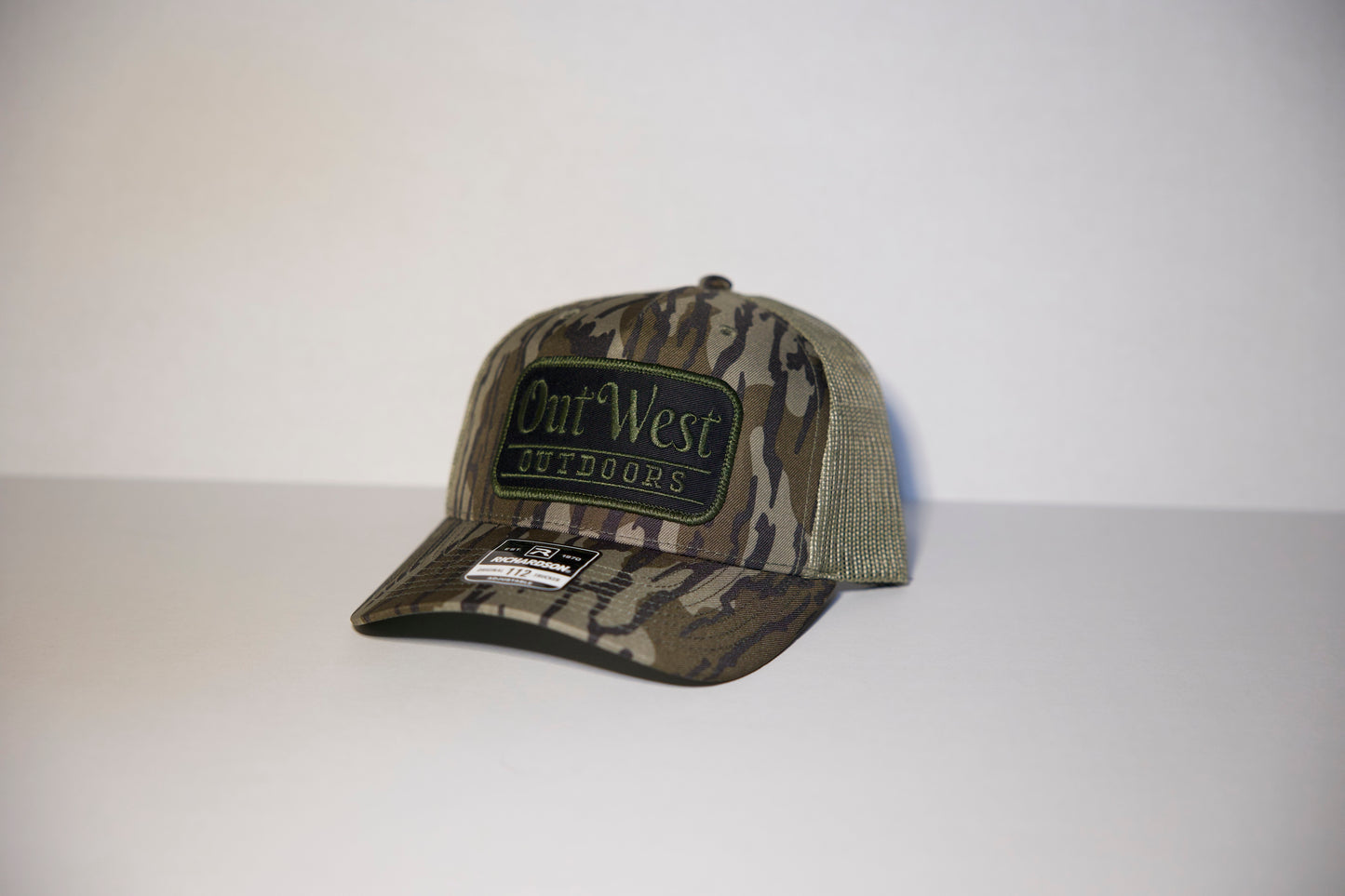 OutWest Trucker Cap Mossy Oak Bottomland Black Patch